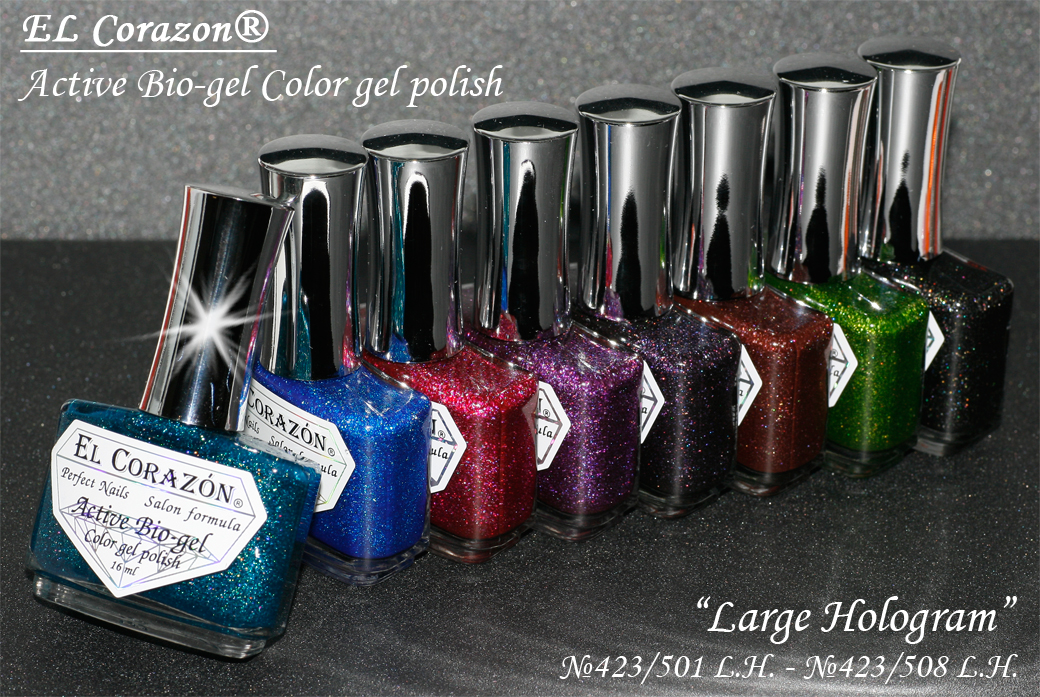 EL Corazon Active Bio-gel Color gel polish Large Hologram 423/501, 423/502, 423/503, 423/504, 423/505, 423/506, 423/507, 423/508