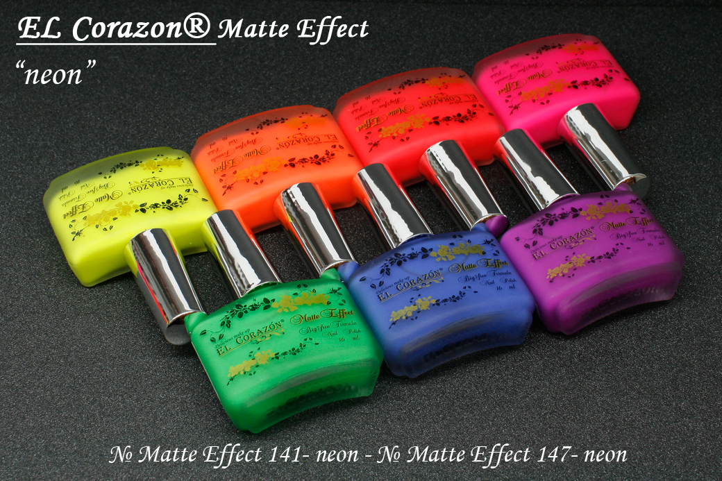 матовый лак для ногтей, EL Corazon Мatte Effect 141-neon - Мatte Effect 147-neon, EL Corazon Мatte Effect neon