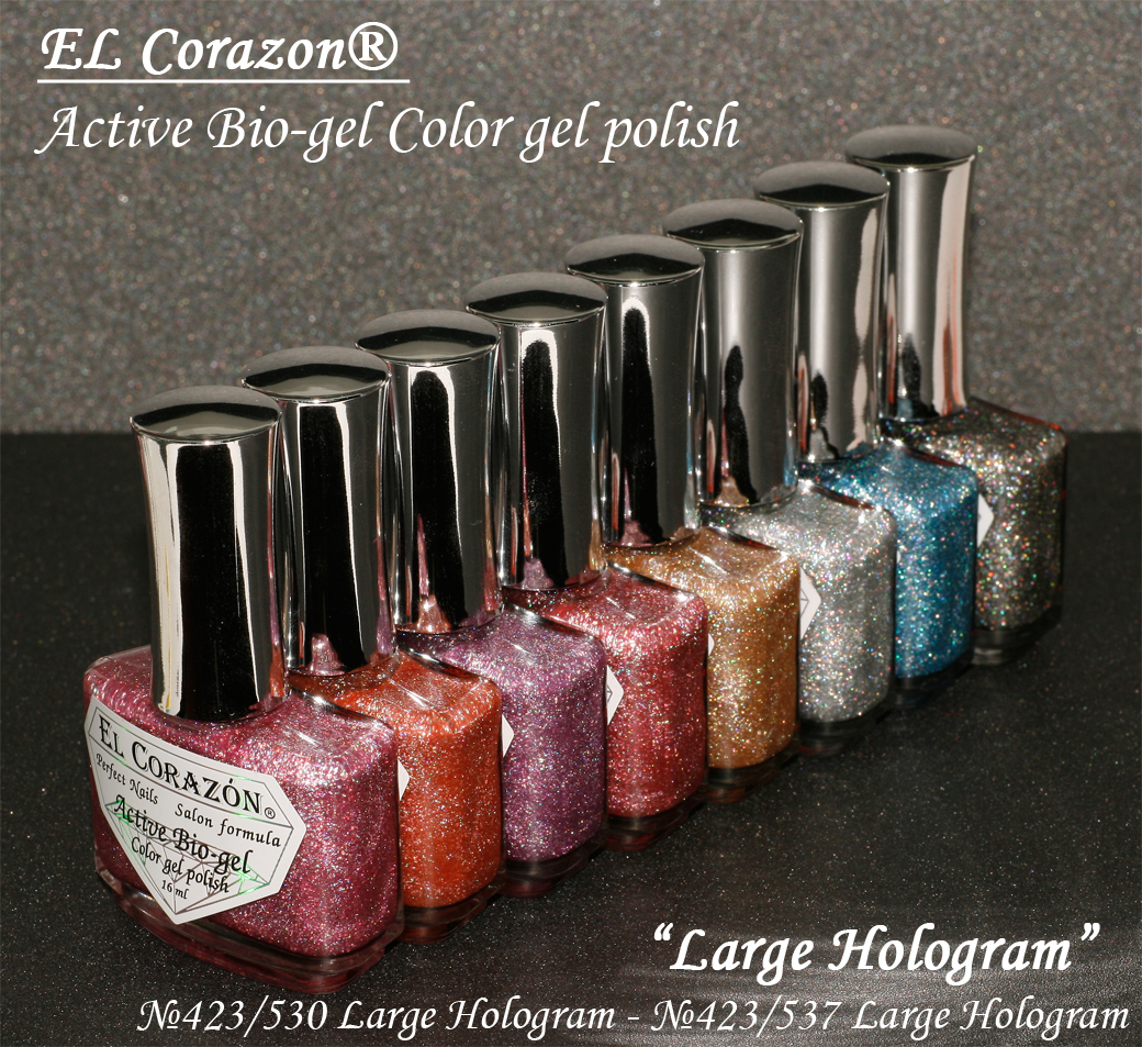 EL Corazon Active Bio-gel Color gel polish Large Hologram №423/530, №423/531, №423/532, №423/533, №423/534, №423/534, №423/536, №423/537