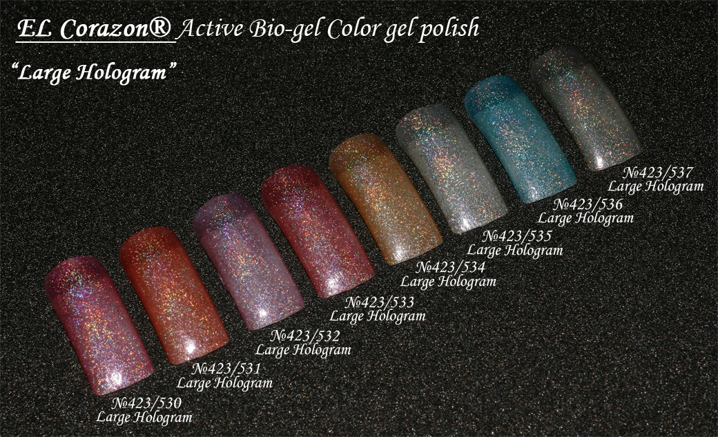 EL Corazon Active Bio-gel Color gel polish Large Hologram №423/530, №423/531, №423/532, №423/533, №423/534, №423/534, №423/536, №423/537