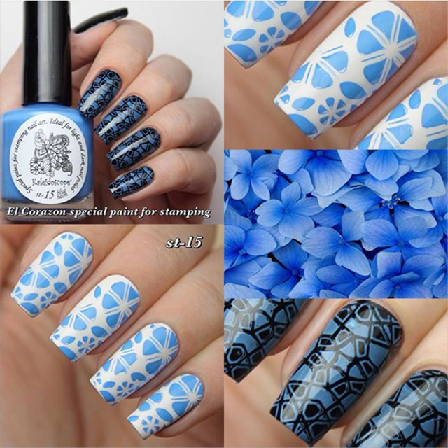 EL Corazon Kaleidoscope Special paint for stamping nail art №st-15 blue neon